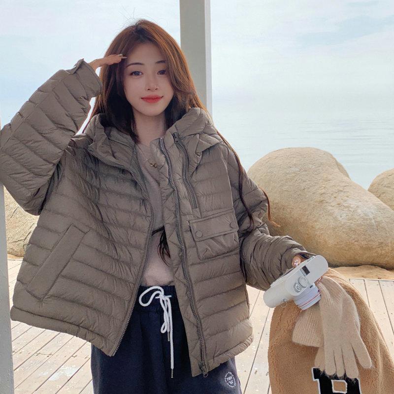 Lightweight Hooded Short Down Jacket 2025 Women'S New Winter Loose Large Size White Duck Down