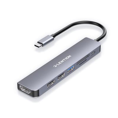 LENTION 7in1 USB C Hub Micro Card Reader 100 Вт PD Power Supply 4K HDMI Type C Type C Conversion Adapter Slim Small Power Supply Compatible Mac Dock