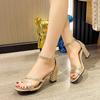 Women's Shoes Buckle Strap Women's Sandals Fashion Cover Heel Dress Sandals Women Summer Peep Toe Heeled Sandals
