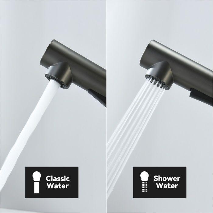 Mitigeur de cuisine extensible avec 2 types de jet, robinet d'évier,pivotant à 360°, gris