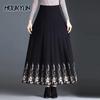Black Floral Knitted Long Pleated Female Women Skirts Korean Fashion Winter Autumn Vintage High-Waisted Skirt