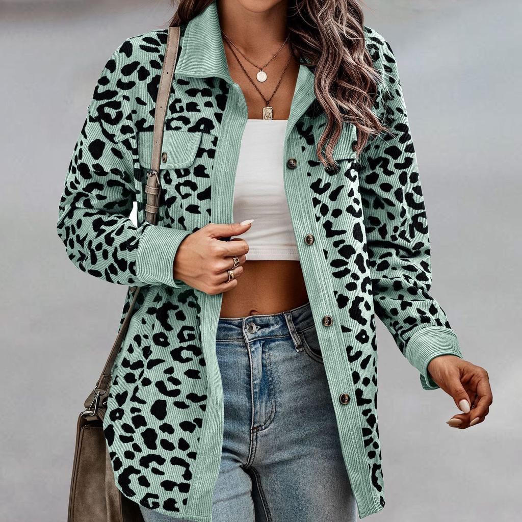 GMXIA Женские винтажные повседневные свободные куртки и пальто с леопардовым принтом на пуговицах, осень-зима с длинными рукавами и воротником-поло