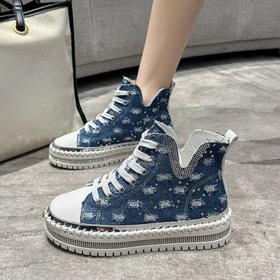 Новые дышащие, повседневные и универсальные одинарные туфли с плоской подошвой и высоким верхом со стразами