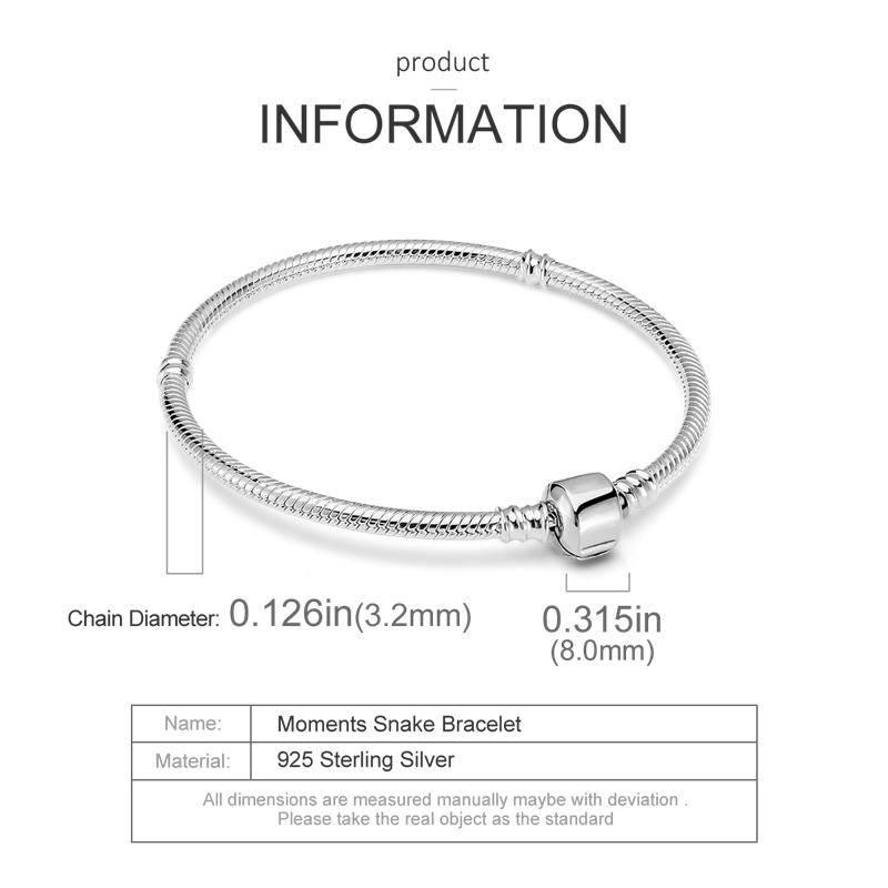 Модный тренд 925 Серебряная змея цепочка застежка браслет шарм подходит оригинальный кулон из бисера DIY изготовление ювелирных изделий для женщин подарок на день рождения