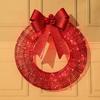 Christmas Metal Light Up Wreath With LED Warm Lights And Ribbon Bow Holiday Decoration