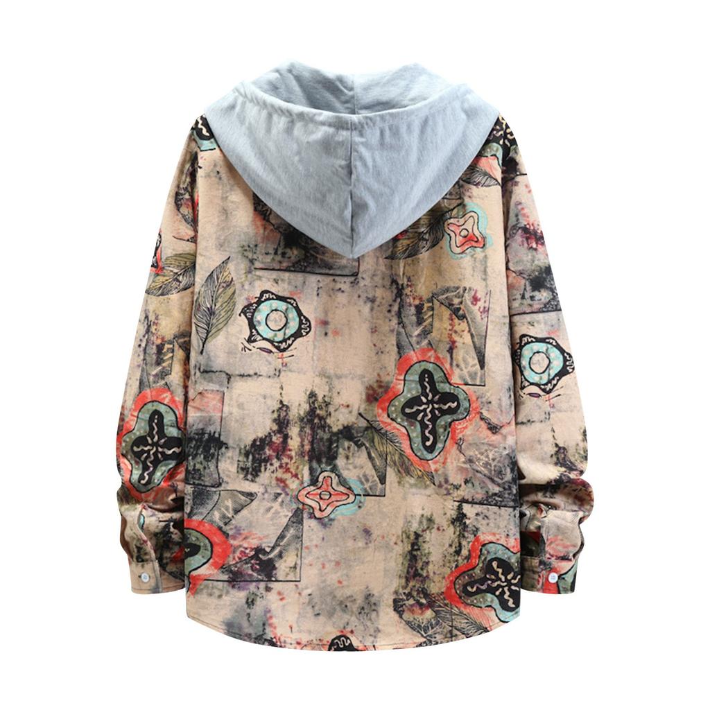 New Coat Loose Casual American Print Men's Hooded Shirt