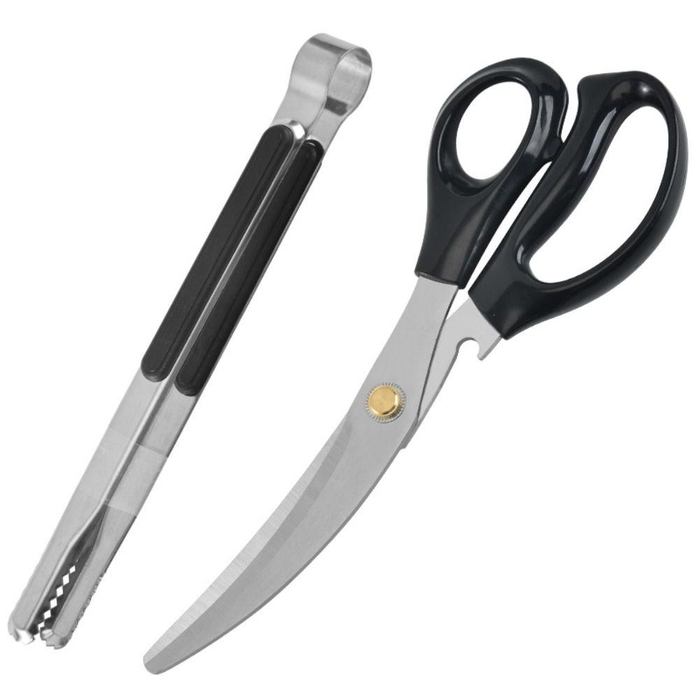 Meat Stainless Steel Heavy Duty Cooking Multipurpose Food Shears Clip BBQ Tongs Kitchen Scissors