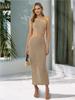 Women's Sexy Knitted Mesh Cut Out Swimwear Cover Up 2025 Summer Chic Backless Lace-up Split Bodycon Beach Maxi Dress Outfit K74