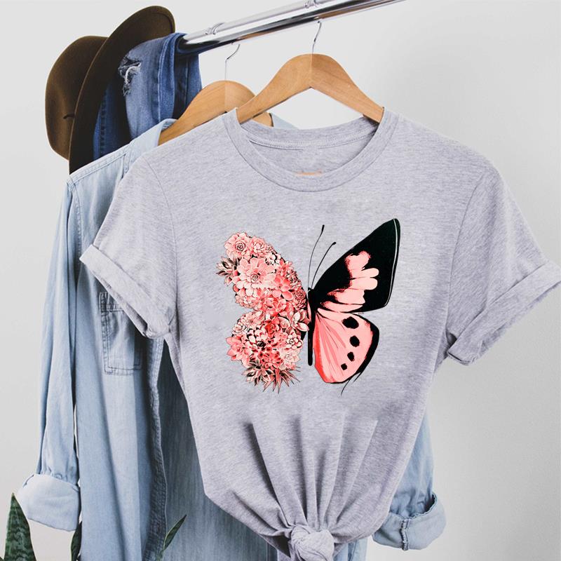 Lovely Tee Top Fashion T Shirt Clothing Casual 90s Butterfly Sweet Cute Short Sleeve Women Print Lady Female Graphic T-shirt