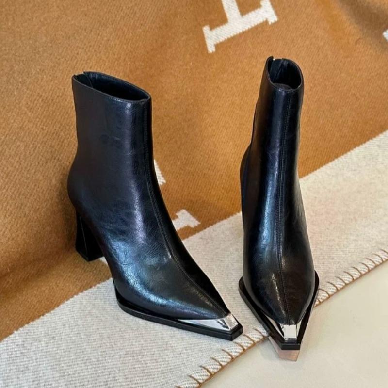 Элегантные женские ботильоны с острым носком, модные кожаные туфли на высоком каблуке, зима 2025 года, трендовые сексуальные туфли-лодочки для офиса, туфли-лодочки Chelsea Botas Mujer