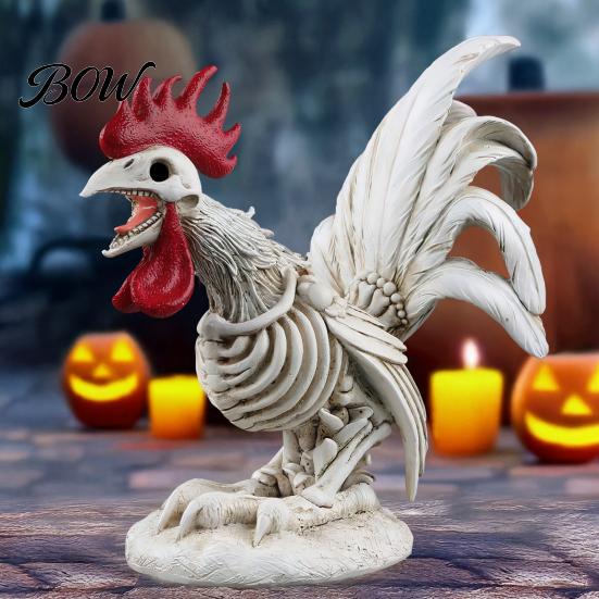 Creative Yard Sculpture Halloween Skeleton Rooster, Lifelike Chicken Decoration, Spooky Animal Gothic Home Ornament Bone Statue for Desktop