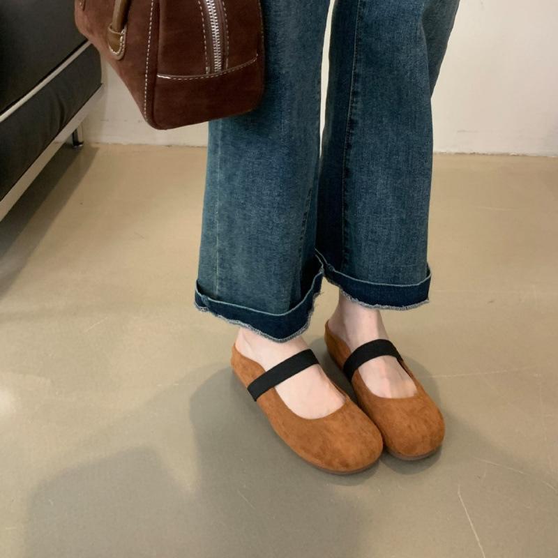 Внутреннее увеличение высоты ретро сумка голова полушлепанцы женская обувь верхняя одежда 2025 новая весна и осень универсальные полуподносы одинарная обувь