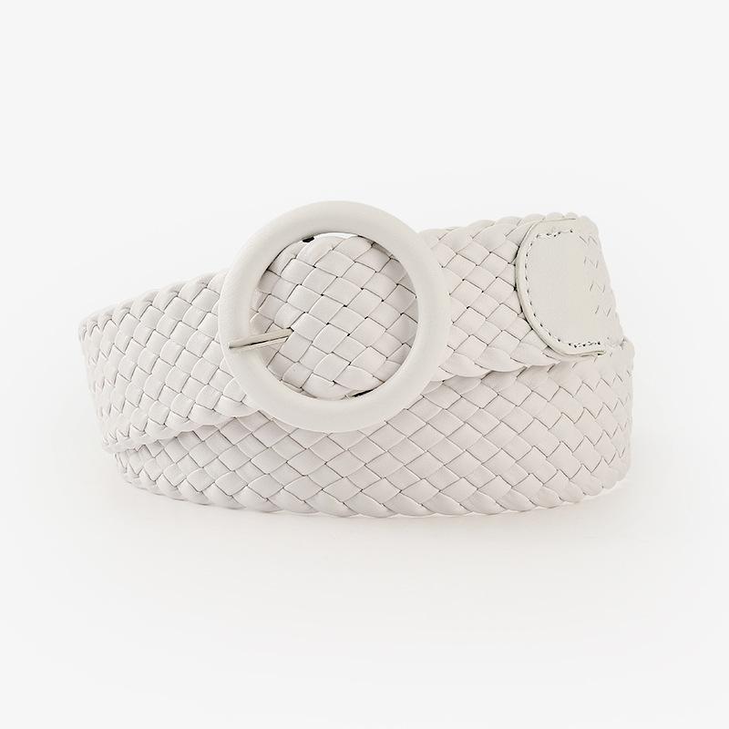 Круглый кожаный ремень цвета конфет с пряжкой для сумки, широкий, женский, универсальный, тканый ремень для одежды