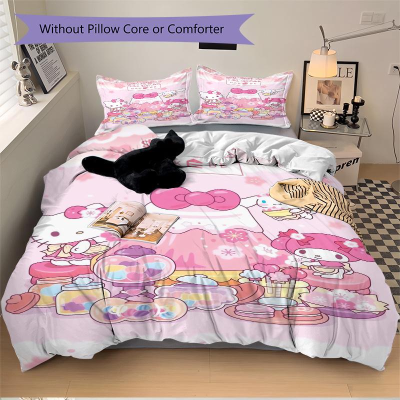3 шт. Комплект постельного белья Cinnamoroll My Melody Hello Kitty, Включает 1 пододеяльник и 2 наволочки, Без наполнителя, Мягкий и удобный для дома и спальни