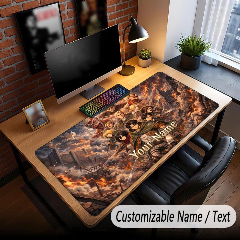 Custom Name Extended Mouse Pad,Attack on Titan Gaming Desk Mat For Home Office Desktop Decor
