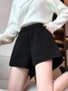 Женские черные шерстяные шорты А-силуэта с высокой талией и широкими штанинами - повседневная одежда для осени/зимы