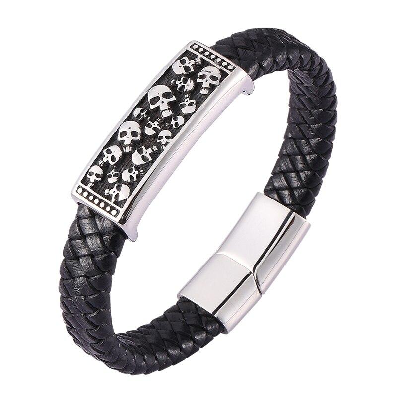 Bracelets Men Skeleton Skull Bracelets Bangles Genuine Leather Hand Bracelet Male Jewelry Gift