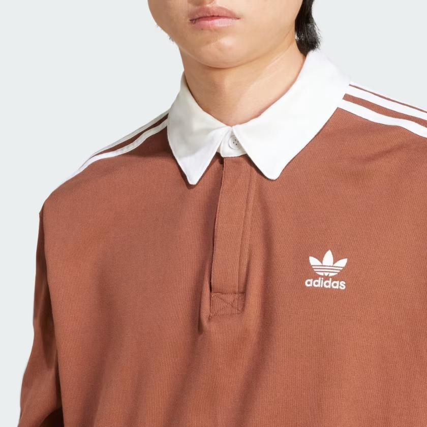 adidas Мужская рубашка-поло для регби Originals Adicolor с длинным рукавом, бывшая в употреблении, коричневая IZ2469