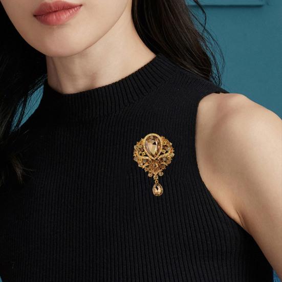 Elegant Water-drop Shape Brooch Shining Rhinestones Faux Crystal Inlaid Pin Wedding Party Badge Jewelry Gift