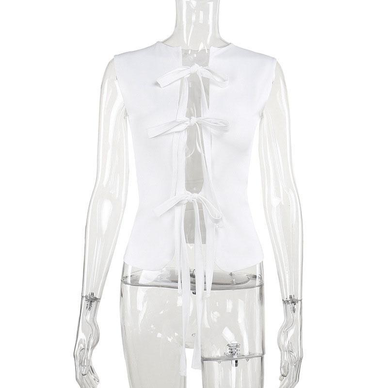 Летние сексуальные рубашки с открытой спиной на шнуровке для женщин, пляжные тонкие рукава с глубоким V-образным вырезом и бантом, укороченный топ с бантом, популярные уличные повседневные топы с вырезами