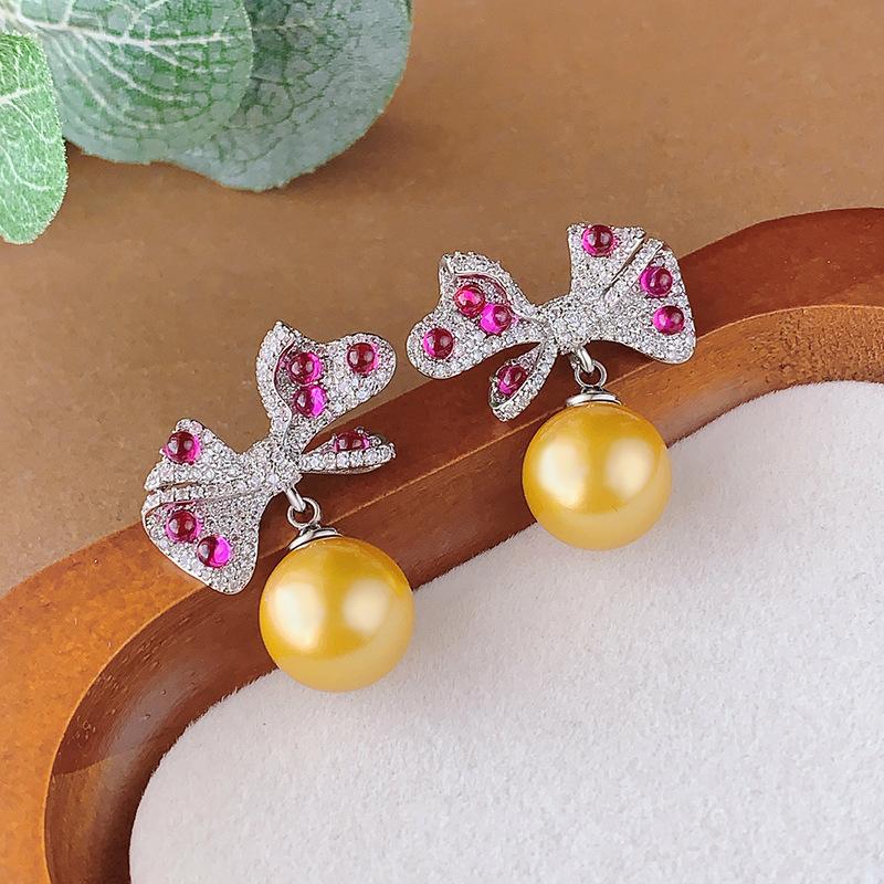 Жемчужный комплект, ожерелье, серьги, украшения в форме банта, фиолетовый свет изменит цвет, красный корунд светлый роскошные женщины