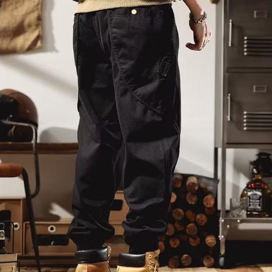 Men Harem Pants Thin Solid Color Elastic Waist Pockets Ankle-banded Drawstring Deep Crotch Wear-resistant Soft Breathable Men Cargo Pants Long