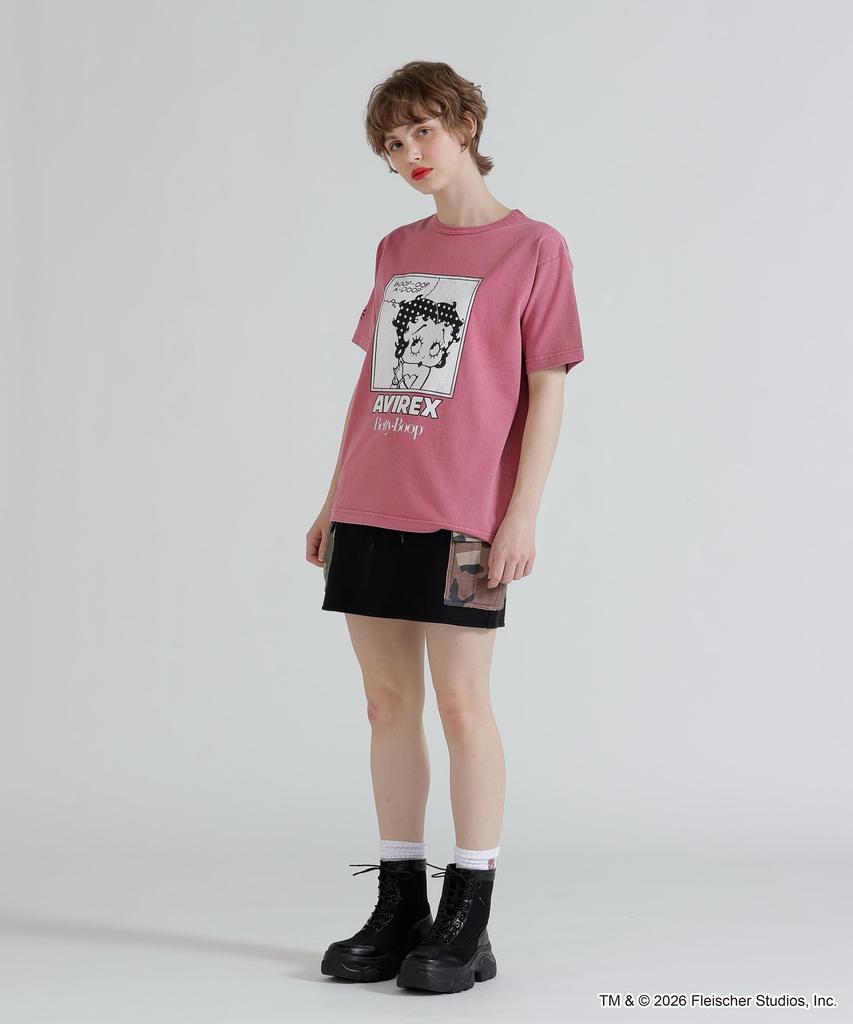 AVIREX Betty Boop FADE WASH S/S T-SHIRT women's size F 094 dark pink 783-6135618