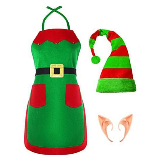 3/4/5 шт. классический рождественский фартук, шляпа, повязка на голову, костюм для вечеринки, комплект с ухами эльфа, для взрослых, кухня, рождественский праздник, украшение для шеф-повара
