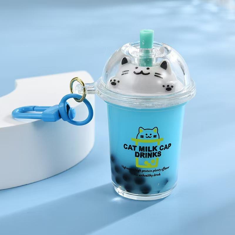 1/5Pcs Cat's Pearl Milk Tea Keychain Sand Bottles Car Key Chains Creative And Cute Milk Tea Cups Pendant Bag Decoration