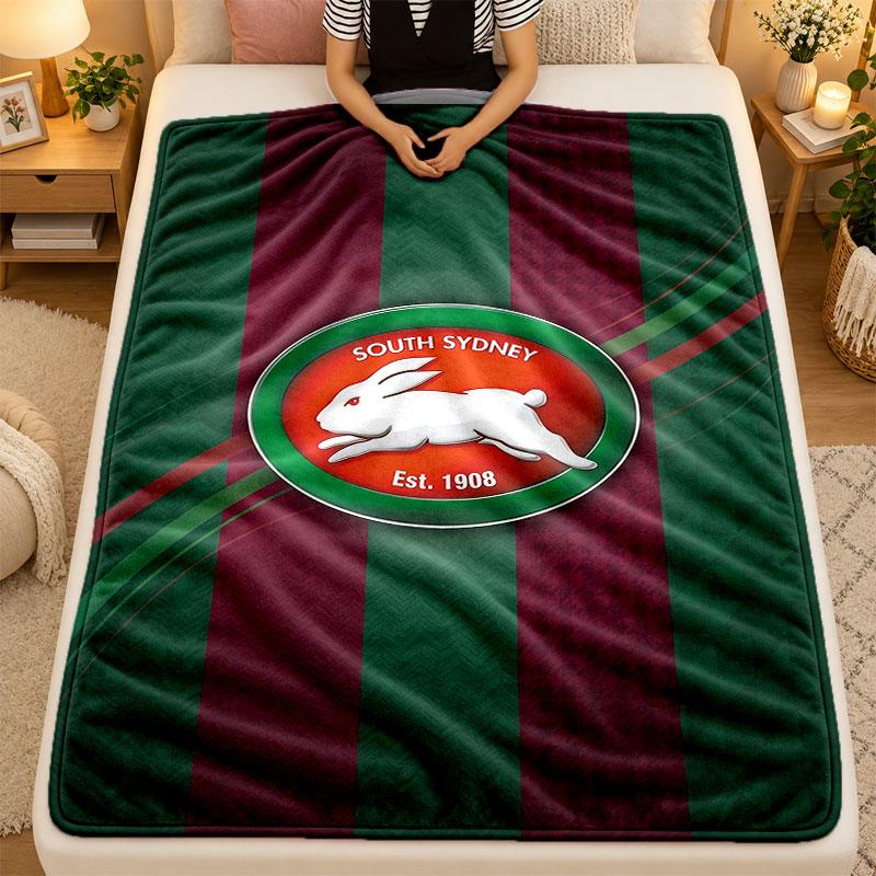 Flannel BlanketSouth Sydney Rabbitohs Warm Soft Throw Blanket for Indoor Sofa Bed Living Room Use