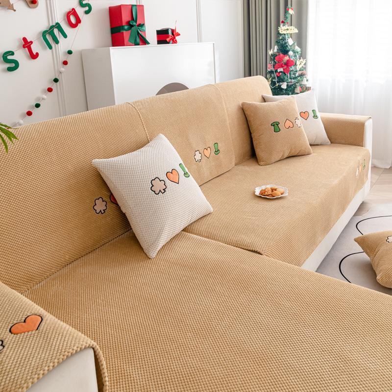 Зимний утепленный чехол для дивана, однотонная тканая подушка для дивана, современный вельветовый чехол для дивана, нескользящий вышитый коврик для дивана с изображением дерева любви