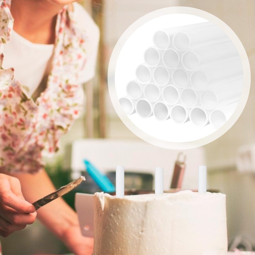 20Pcs White Plastic Cake Dowel Rods Cake Sticks for Tiered Cake Construction and Stacking Supporting Cake Round Dowels Straws