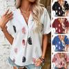 Feather Print Lapel Women's Summer Shirt Stylish V Neck Blouse for A Soft Breathable Ol Style Commute