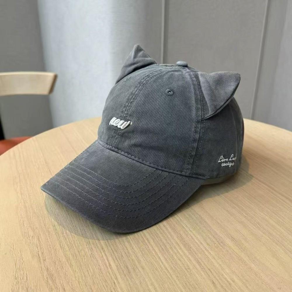 Simple Embroidered Embroidery Letter Baseball Cap Cotton Visor Cat Ear Hat Sunscreen Korean Style Peaked Cap Men