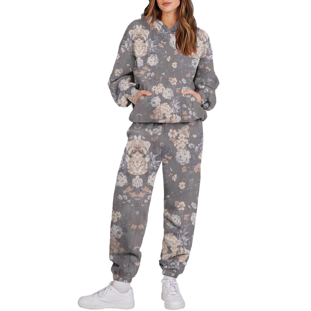 Женский спортивный костюм с капюшоном, унисекс, двухсекционная одежда для бега, пуловер с длинными рукавами, толстовка с капюшоном + комплект спортивных штанов