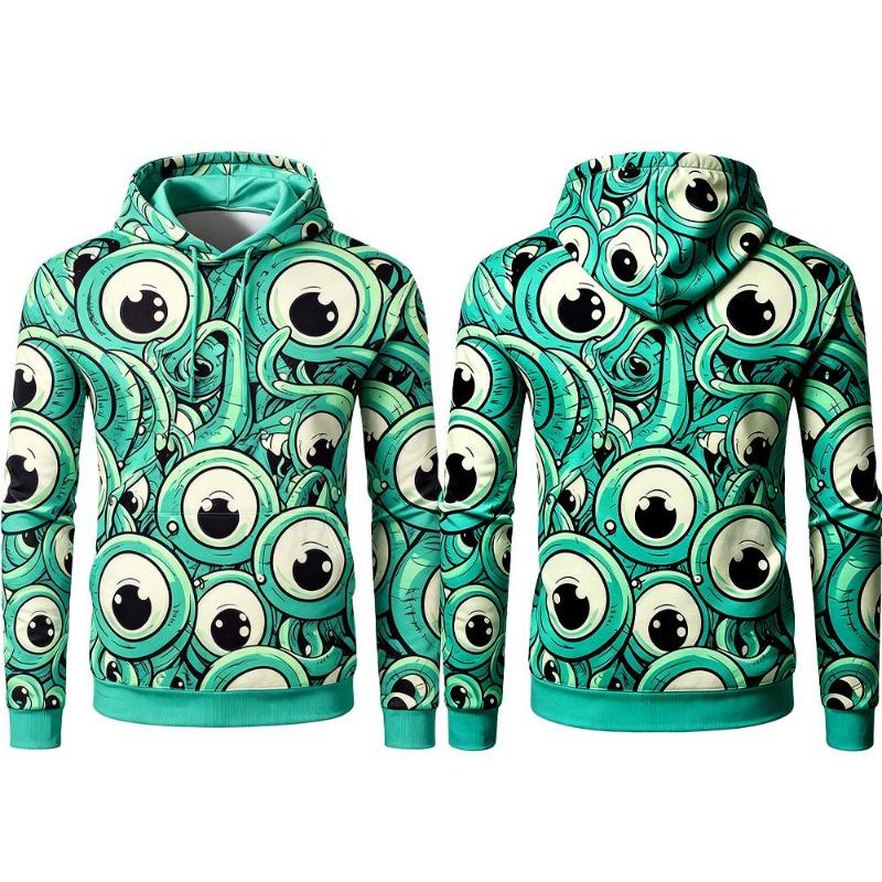 Y2K Spooky Halloween 3D Print Hoodie Men Women Scary Creature Eyeball Graphic Pullover Autumn Holiday Party Cosplay Sweatshirt