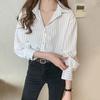 Мягкая дышащая рубашка большого размера с узором в полоску и отложным воротником в полоску, супер свободная офисная женская рубашка, топы для женщин
