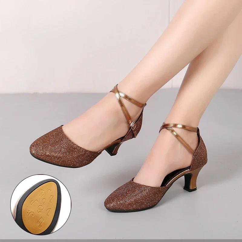 Женская обувь для латиноамериканских танцев, танго, сальса, бальные танцы, высокие каблуки, мягкие танцевальные туфли для женщин, сандалии для бальных танцев 3,5/5,5 см