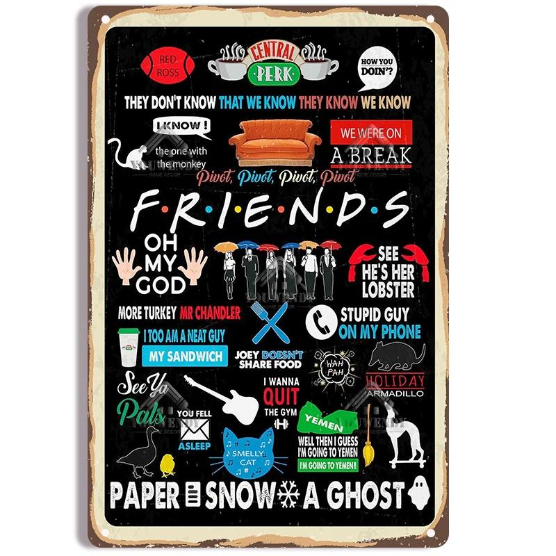 Кофе из Центральной кофейни «Друзья», Винтажная металлическая жестяная вывеска, Декоративная табличка, Ретро тарелка Кафе Кухня Гостиная Бар Постер, UW83