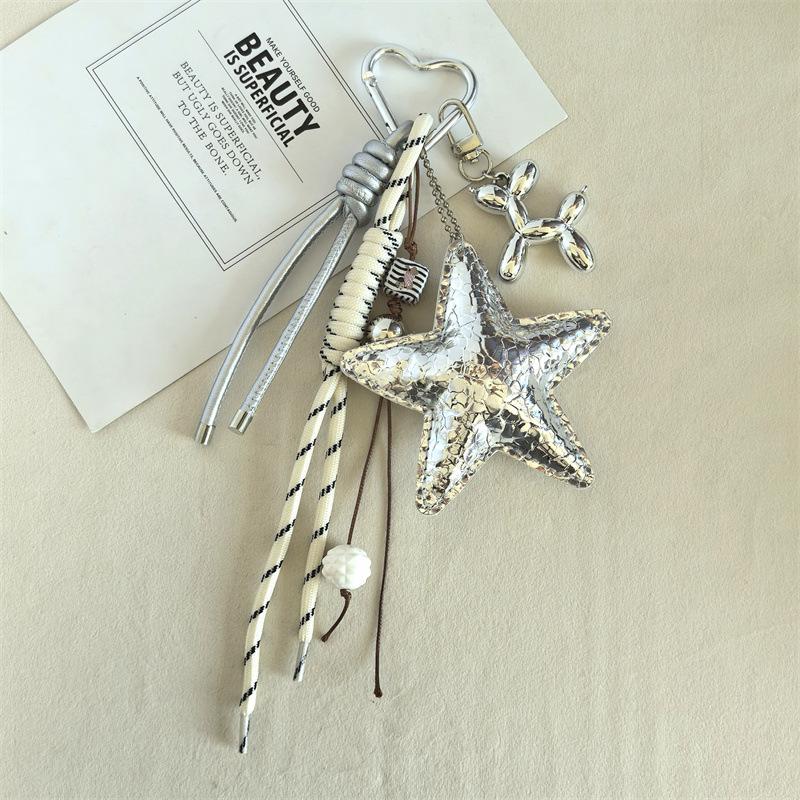 Starfish Bag Pendant Cute Leopard Bear Rainbow Leather Decorative Keychain Fashion Braided Rope Bag Gift All-purpose Accessory