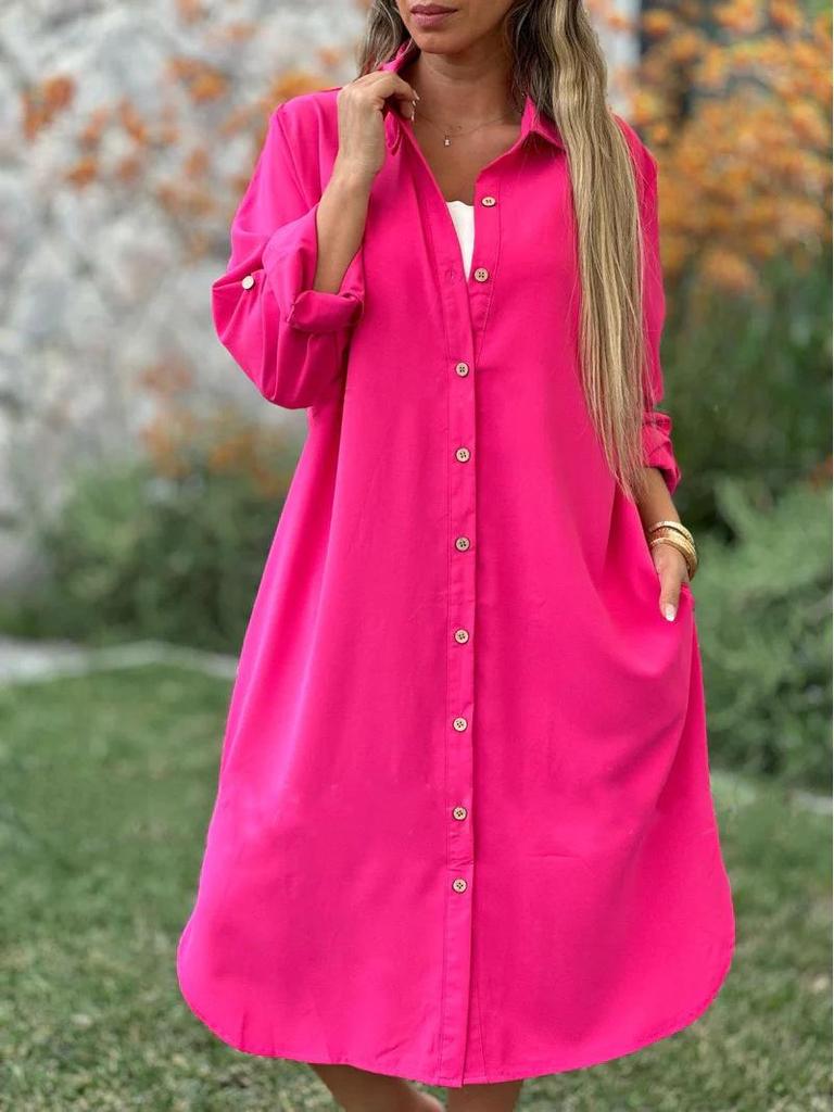 Весна 2024 Женское платье-рубашка с длинным рукавом из хлопка и льна