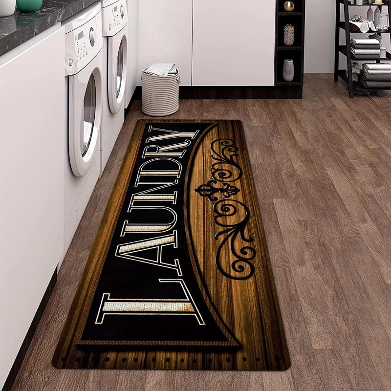 VIKAMA Vintage American-Style Laundry Room Mat Distressed Wood Grain Long Runner Kitchen Rug Non-Slip Hallway Mat Home Decor
