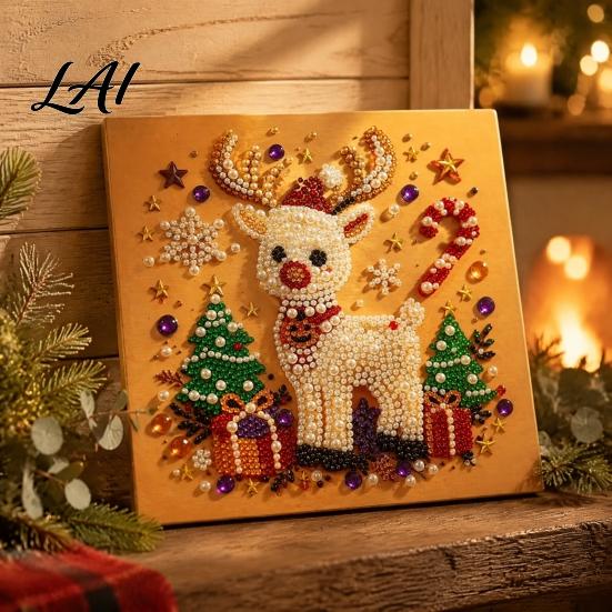 Handmade Christmas Gift for Kids DIY Faux Pearl Painting Art Kit Cute 3D Beads Decompression Craft Family Adults Beginner Holiday Gem Kit Home Wall