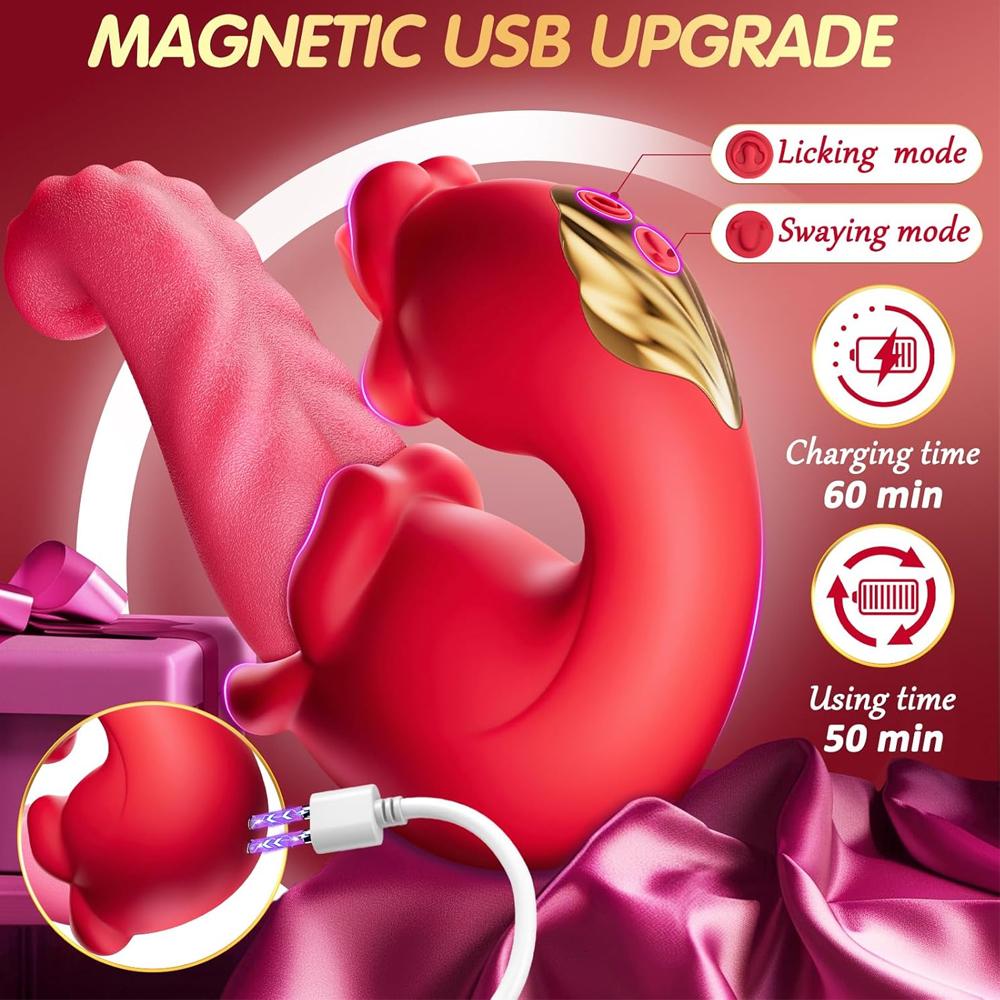 Adult Female Simulated Rocking Tongue Vibrator 10 Modes Clitoris G-Spot Anal Nipple Stimulator Couple's Sex Toy