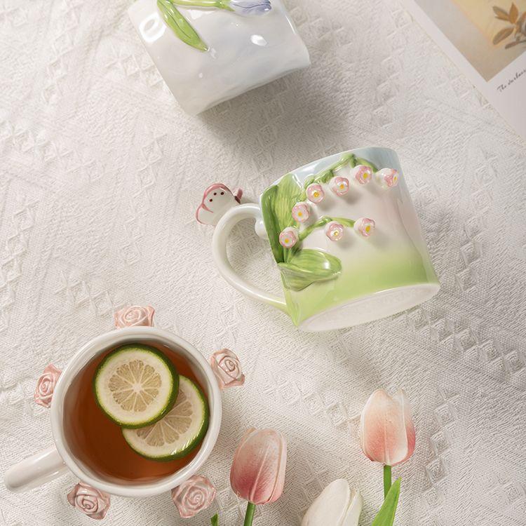 Трехмерная рельефная чашка-тюльпан, ветряная кофейная чашка, нерегулярная керамическая чашка ручной лепки