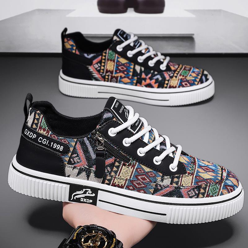 Мужская обувь 2025 лето новая мужская молодежный стиль национальный тренд персонализированная спортивная обувь на доске низкий верх студенческая уличная повседневная обувь