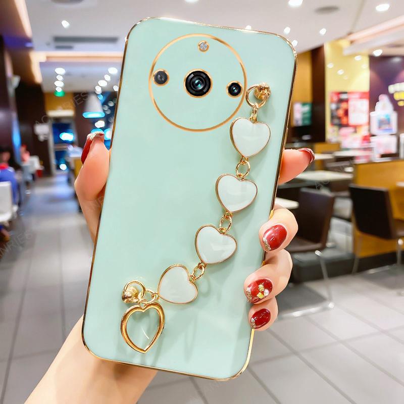 Realme11 Роскошный чехол-цепочка с сердечком и покрытием Love для Oppo Realme 11 10 Pro Plus 4G 5G Силиконовый чехол для Realme10 11Pro