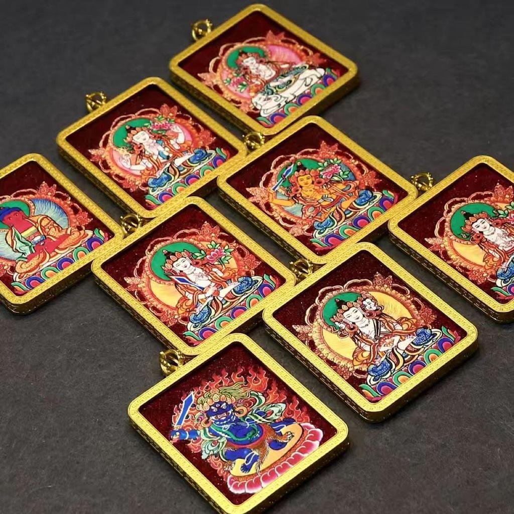 Тибетская ручная роспись Тханка: Минеральный пигмент Зодиак и Восемь Божеств-Хранителей