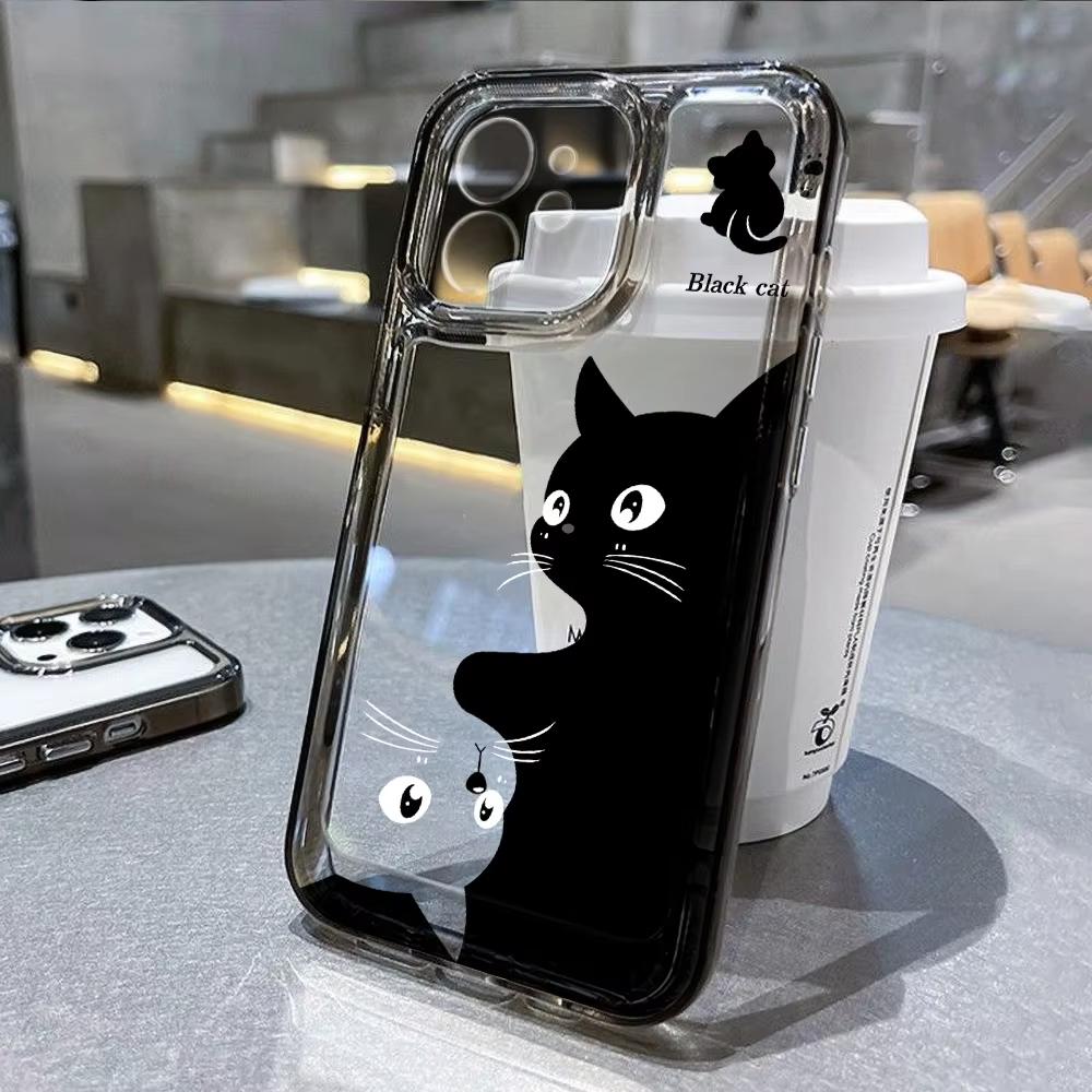 Cartoon Animal Cute Cat Phone Case For iPhone 17 Pro Max 16 15 Pro 14 13 Mini 12 11 XR XS 17Air 16 Plus Clear Bumper Cover