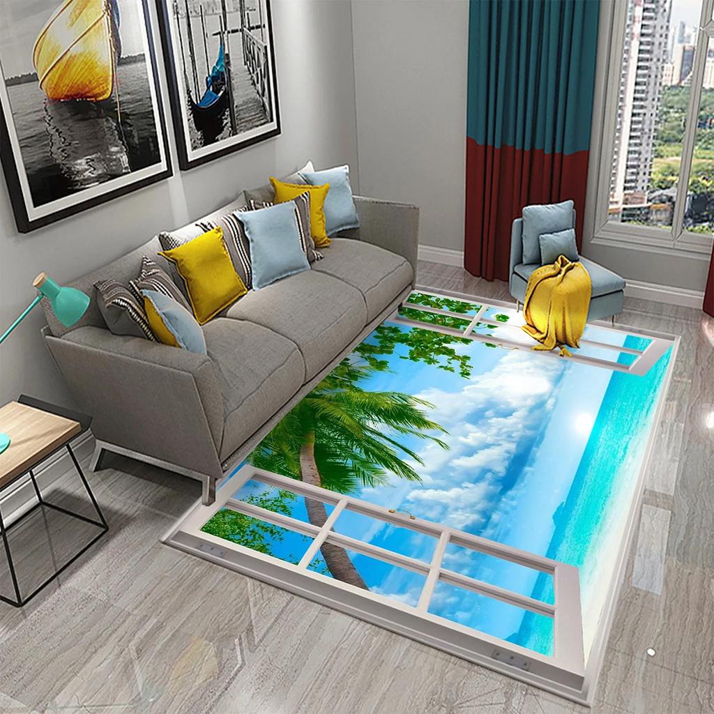 3D Современный ковер с пейзажем за окном Красивый вид за окном Коврики Кухня Ванная Нескользящий коврик Ковры для декора гостиной и спальни